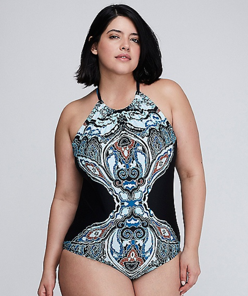HIGH-NECK SWIM TANK WITH STRAPPY BACK & BUILT-IN NO-WIRE BRA